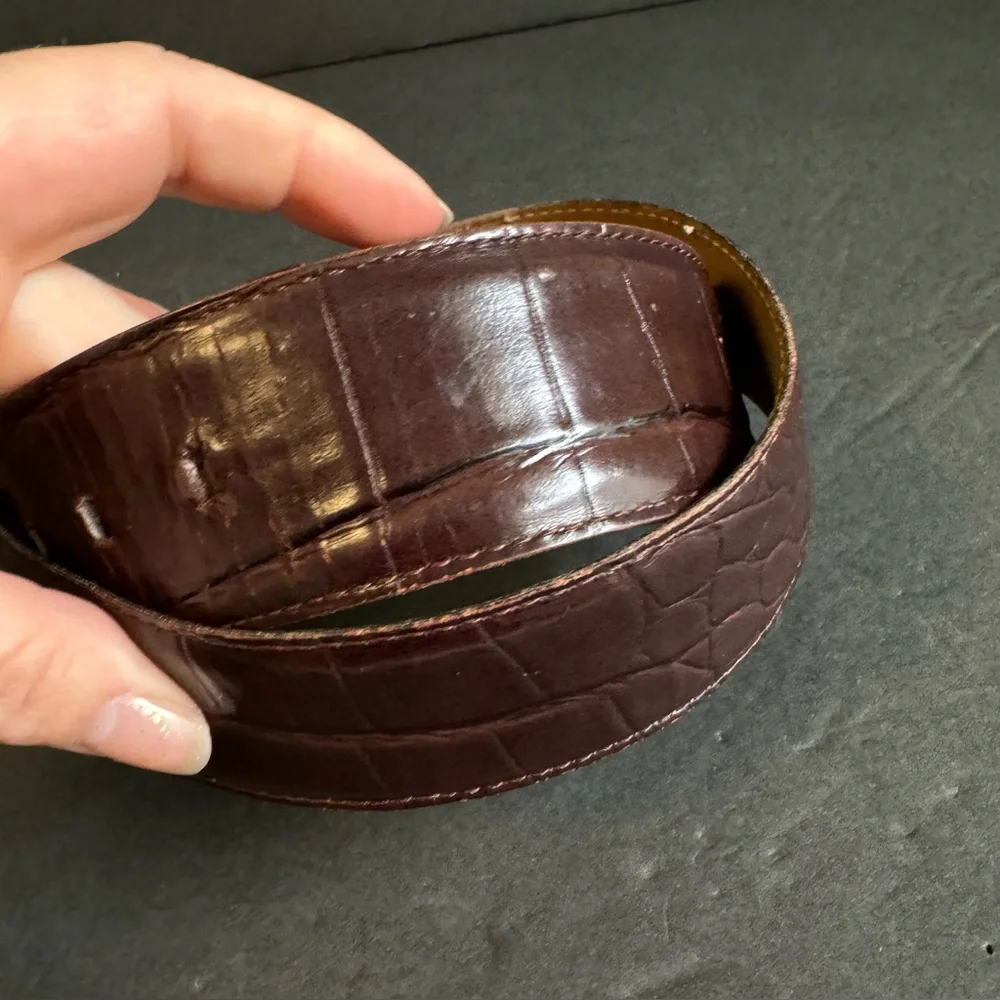 Vintage Nordstrom Brown Leather Belt Wide‎ Alligator Grain Womens Small / Medium